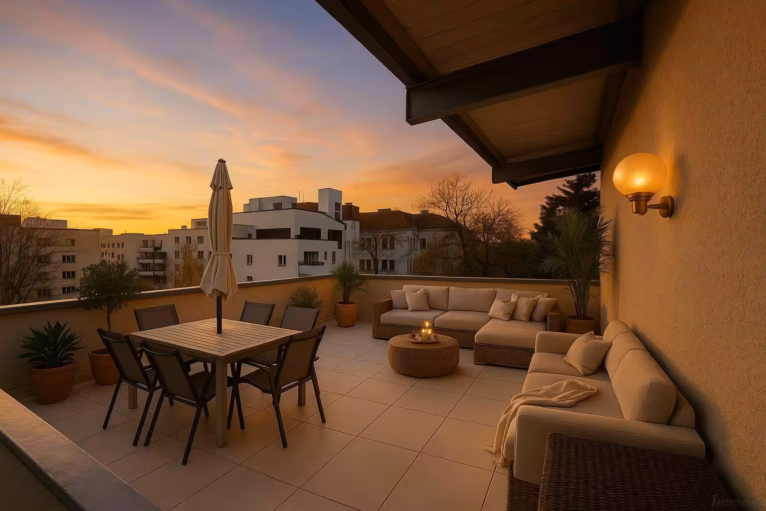 Terrasse Dämmerung  KI generiert
